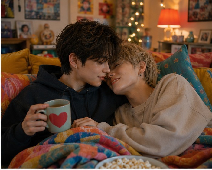 A couple sharing a warm connected moment together